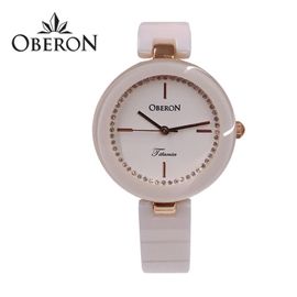 [OBERON] OB-309 RGPK _ Quartz Watch with Ceramic Strap, Women's Watch, Japanese Movement, Cubic point Dial design